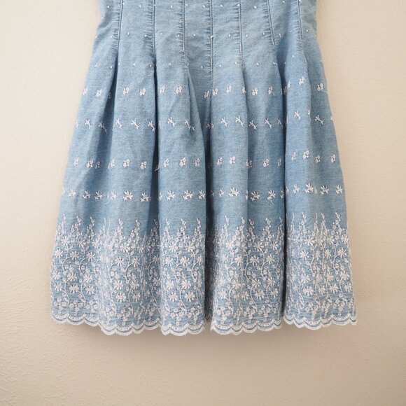 Vintage Ashlee Blue Floral Embroidered Sleeveless Sundress sz 8 - Picture 3 of 8